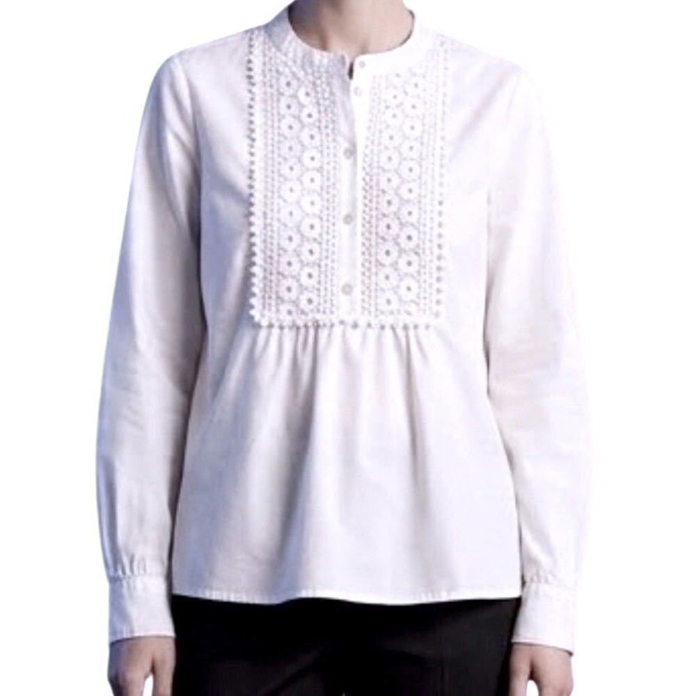 J.Crew Re-Imagined White Cotton Eyelet Lace Popover Blouse Womens Large L - Picture 11 of 11